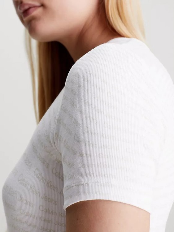 Luxusní Slim Ribbed All-Over Logo šaty, Bílá barva, S, M, L