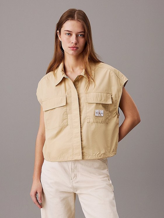 Calvin Klein Jeans – Cotton Utility košile, Béžová, Khaki barva