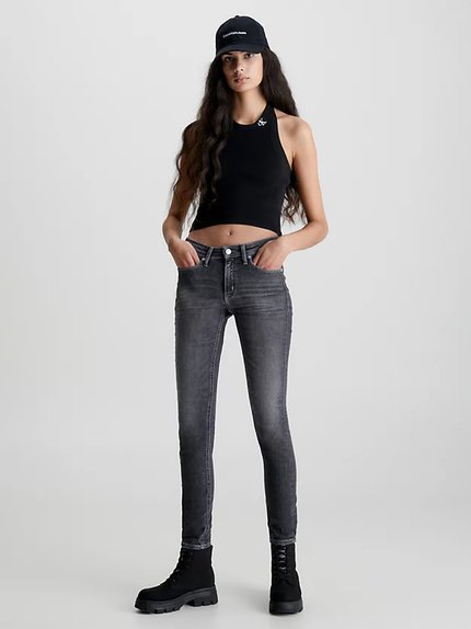 Módní Mid Rise Skinny jeany, Černá barva, 2023