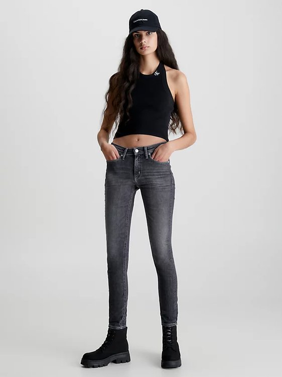 Módní Mid Rise Skinny jeany, Černá barva, 2023