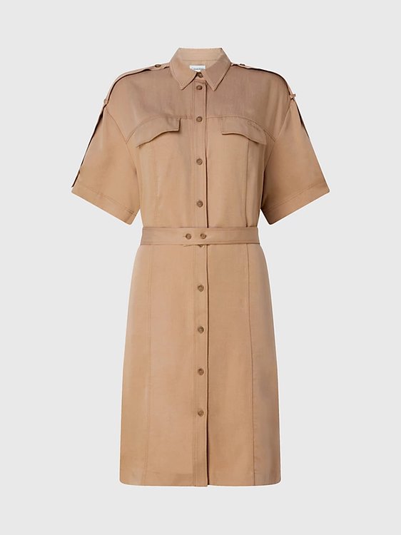 Drapy košilové šaty Hnědá barva Ženy