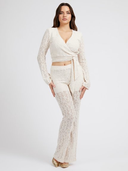 Módní Aela top, Krémová barva, 2023