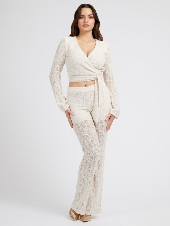 Módní Aela top, Krémová barva, 2023