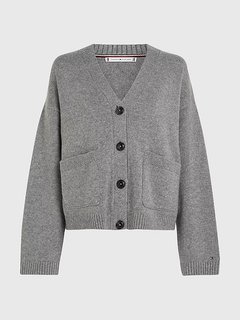 Oversized V-Neck kardigan Šedá barva Ženy