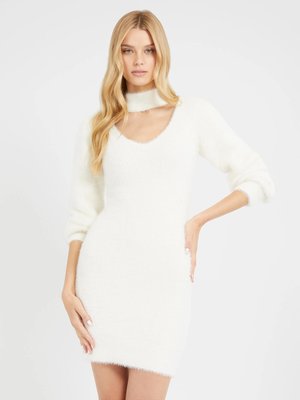 GUESS – Fuzzy sweater mini šaty, Bílá barva