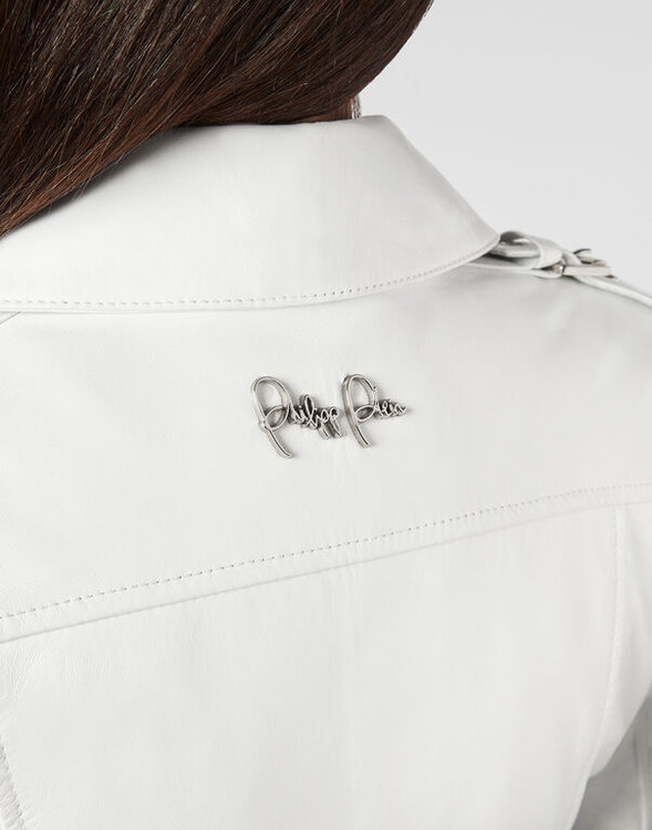 Philipp Plein – Bike kožená bunda, Bílá barva 1