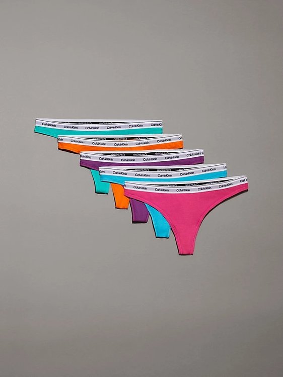 Calvin Klein Underwear – Modern Logo tanga 5ks, Fialová, Modrá, Oranžová, Růžová, Zelená barva