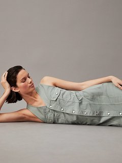 Luxusní Washed Utility šaty, Zelená barva, XS, S, M, L