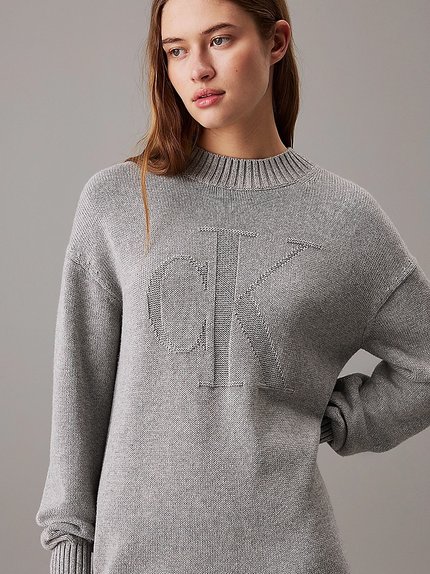 Módní CK Intarsia šaty, Šedá barva, 2024