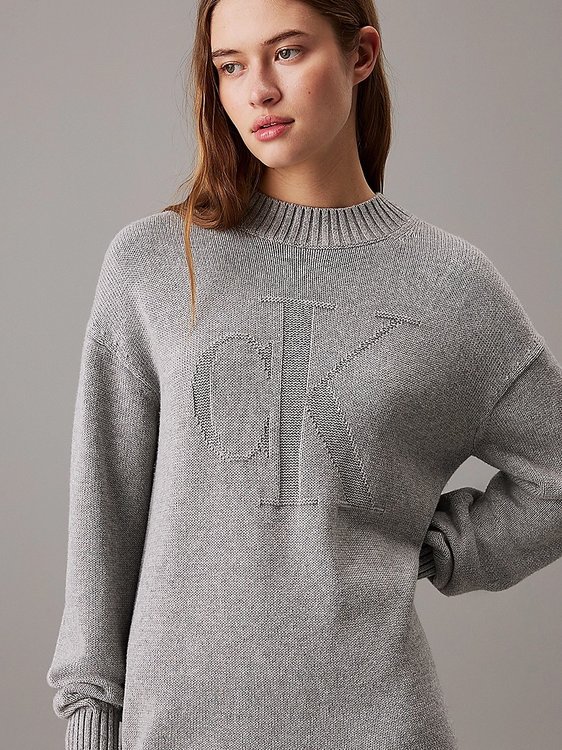 Módní CK Intarsia šaty, Šedá barva, 2024