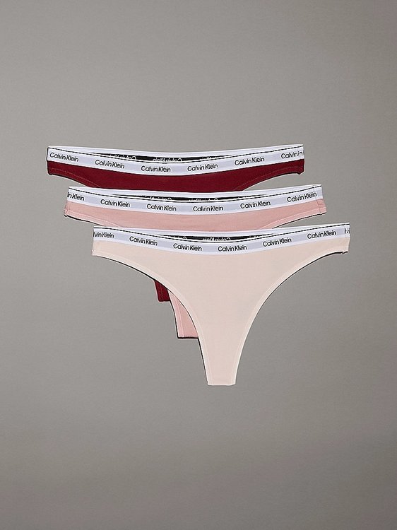 Calvin Klein Underwear – Modern Logo tanga 3ks, Červená, Růžová, Vínová barva