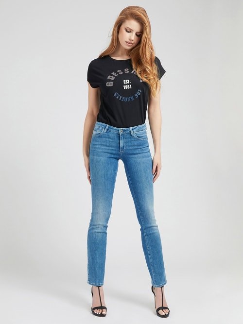 Rhinestone Logo triko – Guess, Černá barva Ženy