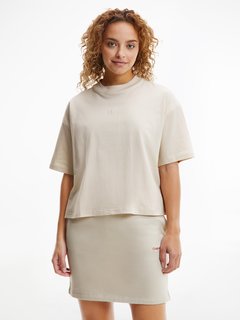 Calvin Klein Jeans – Two tone monogram tričko, Béžová barva 2