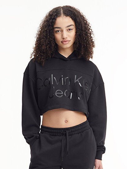 Calvin Klein Jeans – Shiny Institutional mikina, Černá barva