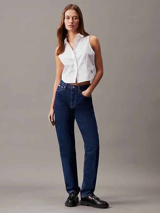 Luxusní Woven Label Sleevele top, Bílá barva, XS, S, M, L