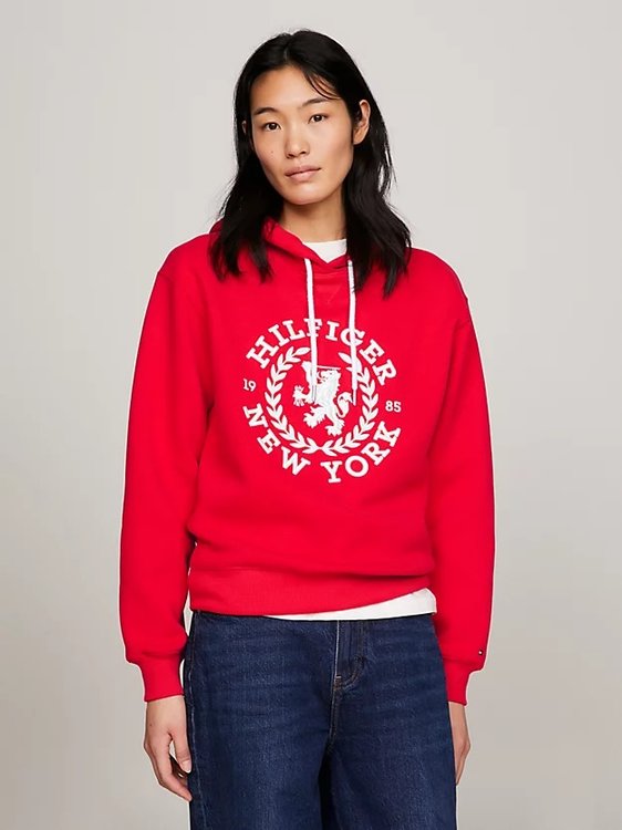 Tommy Hilfiger – Reg Crest mikina, Červená barva