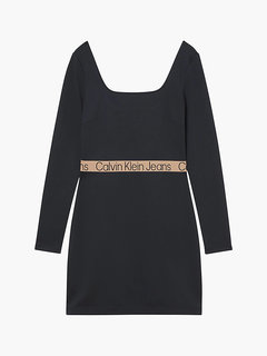 Calvin Klein Jeans – Logo tape šaty, Černá barva 1
