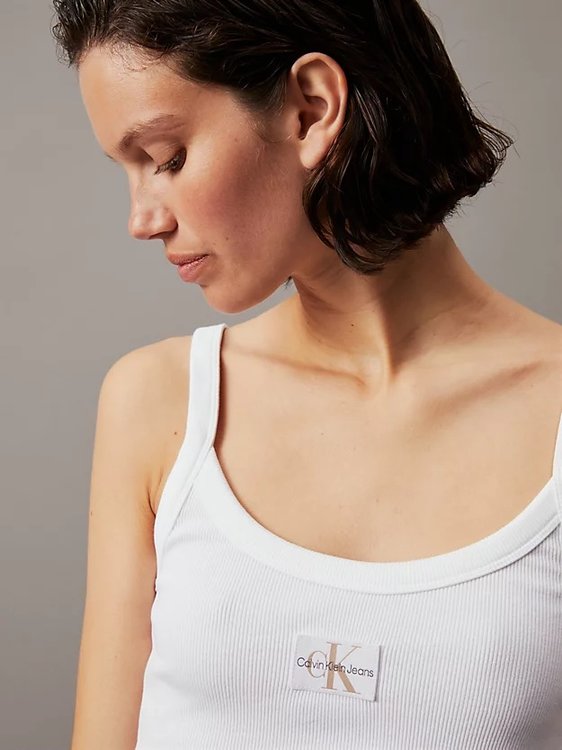 Módní Woven Label top, Bílá barva, 2024