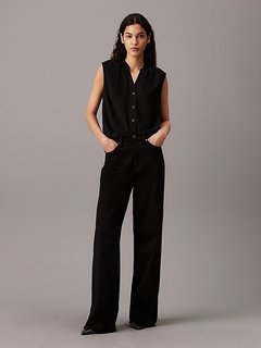 Luxusní Collarless Sleeveless top, Černá barva, 34, 40