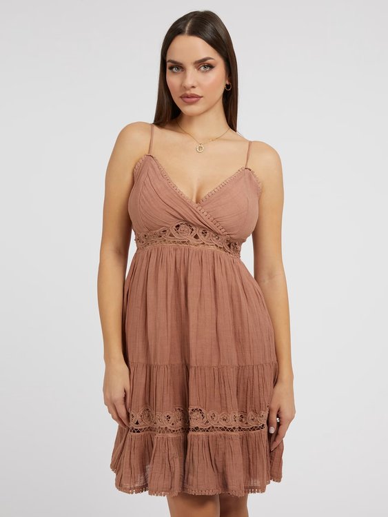 Quincy šaty – GUESS, Hnědá barva Ženy