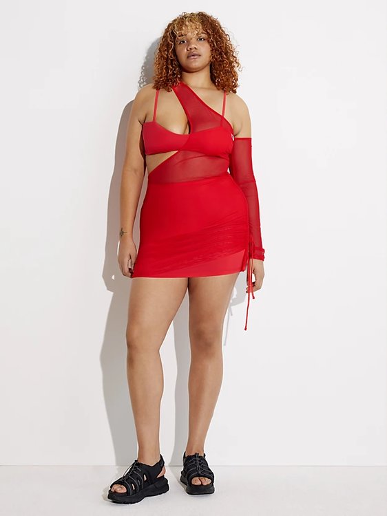 Módní Mesh Layered šaty, Červená barva, 2023