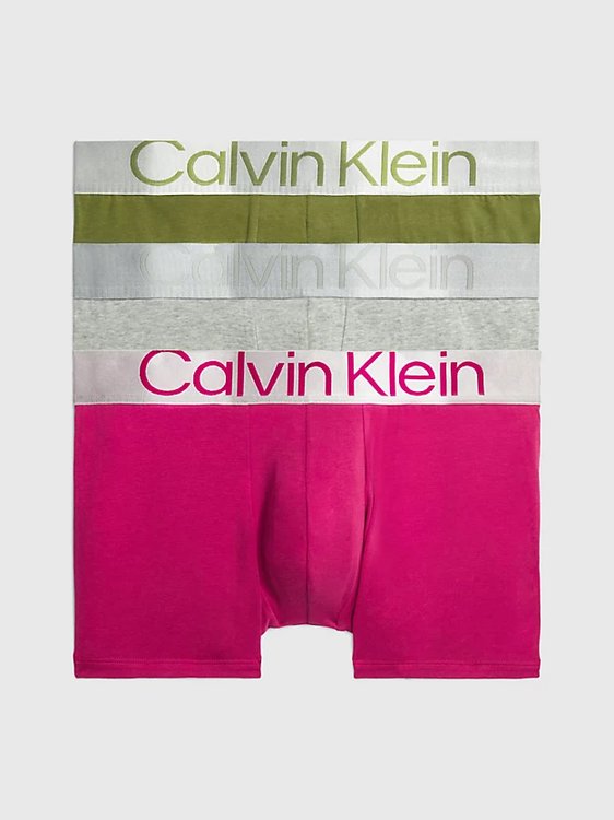 Calvin Klein Underwear – Reconsidered Steel boxery 3ks, Růžová, Zelená barva