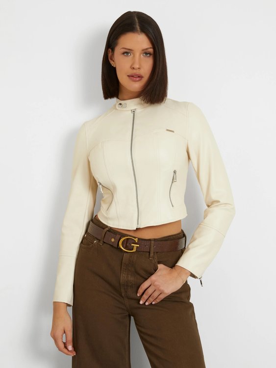 GUESS – ANITA PU MOTO BUNDA PU, Krémová barva