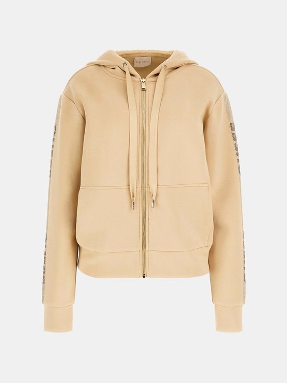 GUESS – Logo Sweatshirt mikina s kapucí, Béžová barva
