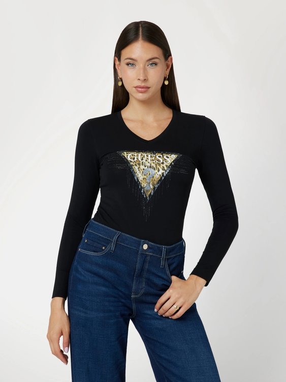 GUESS – Triangle Tiger triko, Černá barva