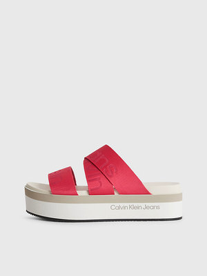 Calvin Klein Jeans – Flatform pantofle, Růžová barva