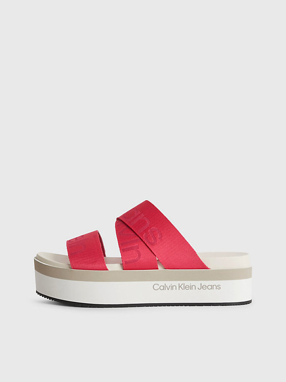 Calvin Klein Jeans – Flatform pantofle, Růžová barva