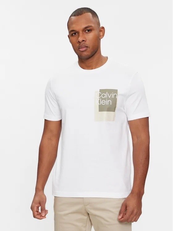 Calvin Klein – Overlay Box triko, Bílá barva