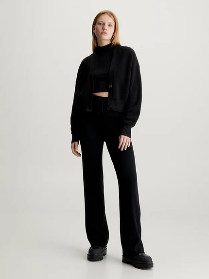 Módní Badge Straight Knitt kalhoty, Černá barva, 2023