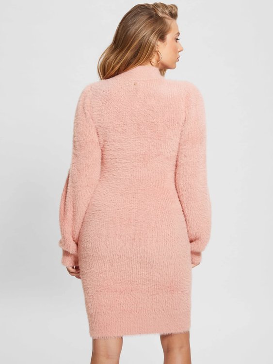 Módní Fuzzy sweater mini šaty, Růžová barva, 2023