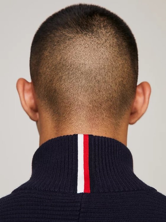 Tipped Rib Structure Zip svetr Modrá barva Muži