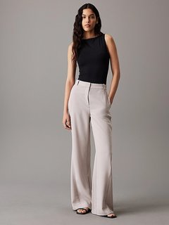 Luxusní Structure Twill Wide kalhoty, Béžová, Krémová barva, 34, 36, 38