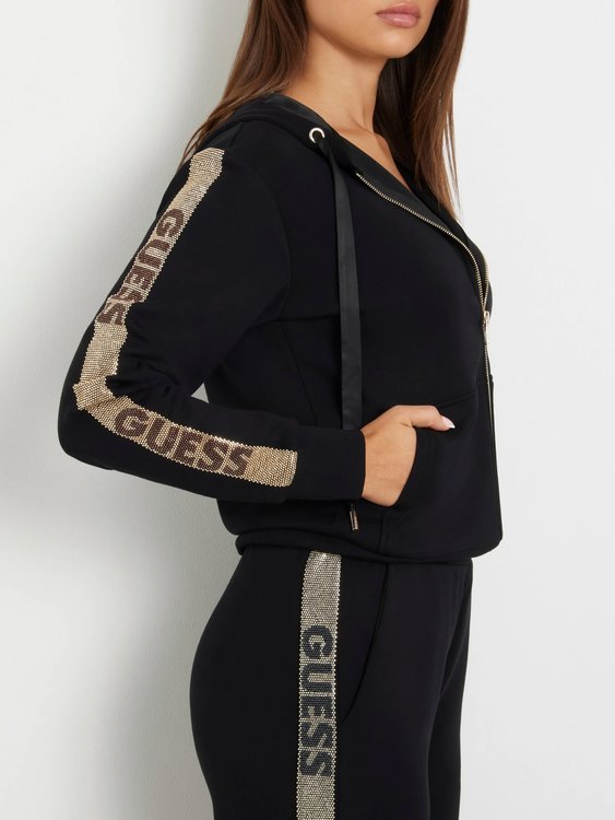 Luxusní Hood Studs Logo mikina s kapucí na zip, Černá barva, XS, S, M, L