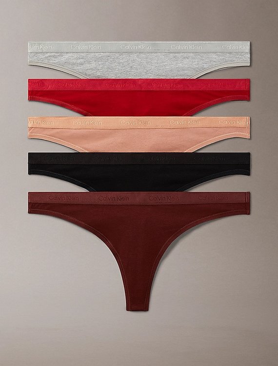 Calvin Klein Underwear – Modern Logo Holiday tanga 5ks, Černá, Červená, Oranžová, Šedá, Vínová barva