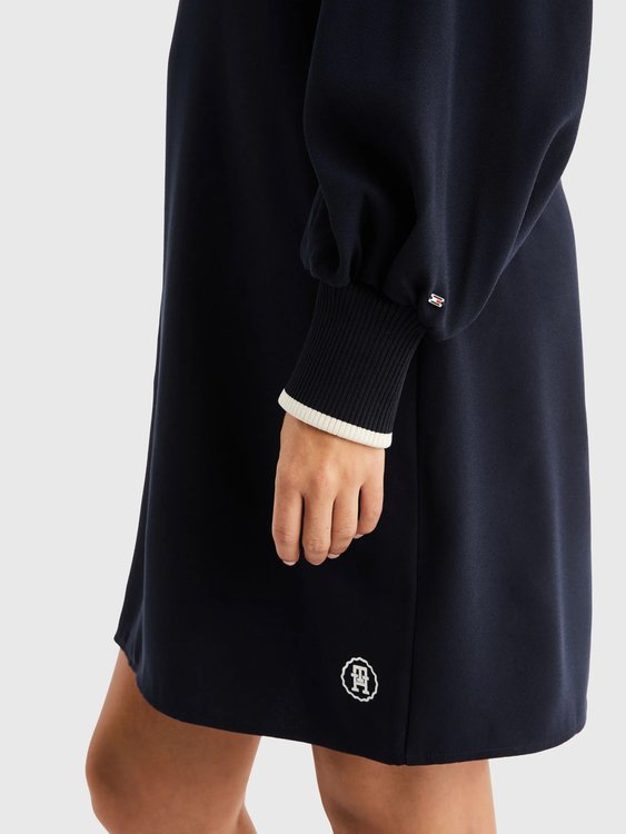 Luxusní Rib Cuff Short šaty, Modrá barva, 34, 36, 38, 40