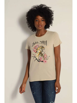 Guess – Koi tiger tričko, Béžová barva