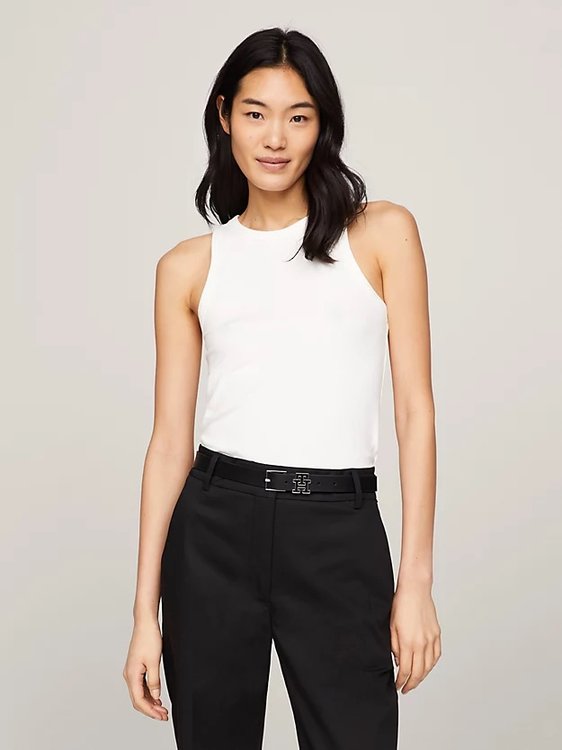 Tommy Hilfiger – Rib Slim triko, Bílá barva