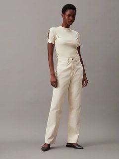 Luxusní Modal Rib Slit Detail triko, Béžová, Krémová barva, XS, S, M, L, XL