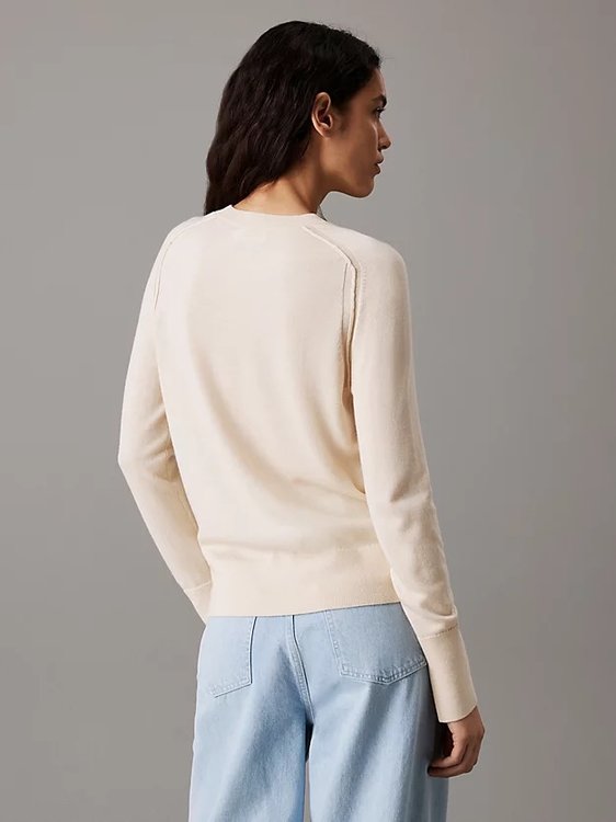 Merino Wool Crew Neck svetr – Calvin Klein, Béžová, Hnědá barva Ženy
