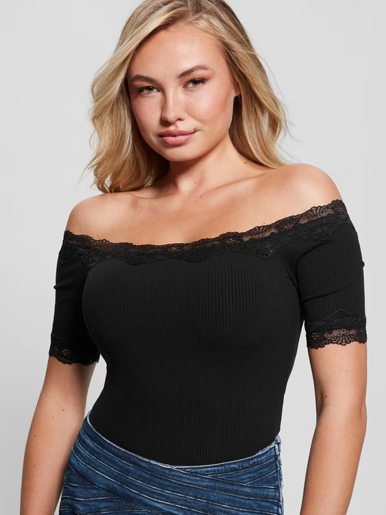 Módní Lace Rib Mei top, Černá barva, 2023
