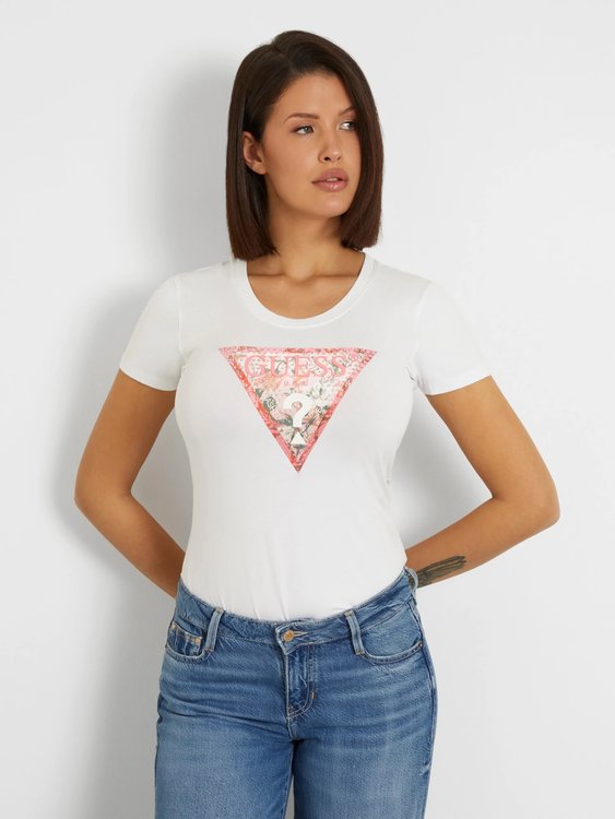 GUESS – Satin Triangle triko, Bílá barva