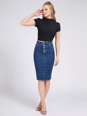 Longuette Denim sukně – Guess, Modrá barva Ženy, Ženy