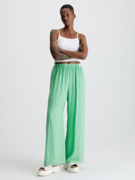 Módní Crinkle kalhoty, Zelená barva, 2023