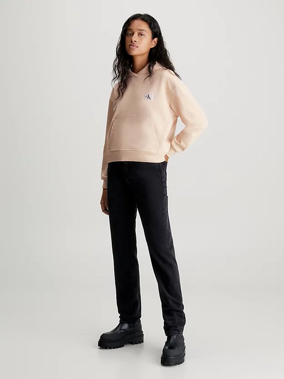 Módní Woven Label mikina, Béžová barva, 2023