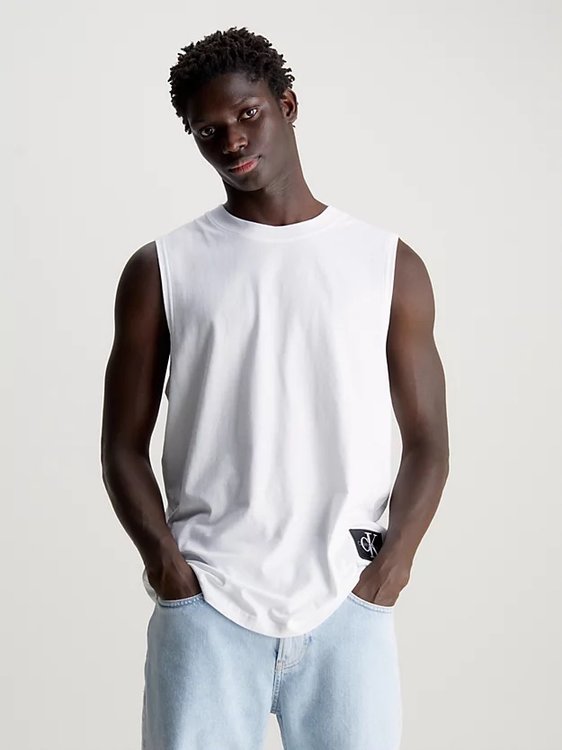 Calvin Klein Jeans – Monologo Badge top, Bílá barva