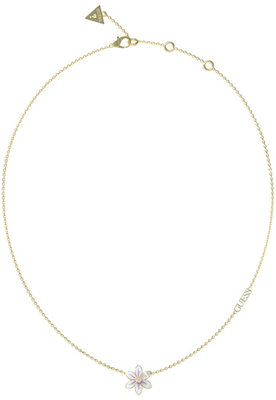 GUESS – White Lotus náhrdelník, Bílá, Zlatá barva